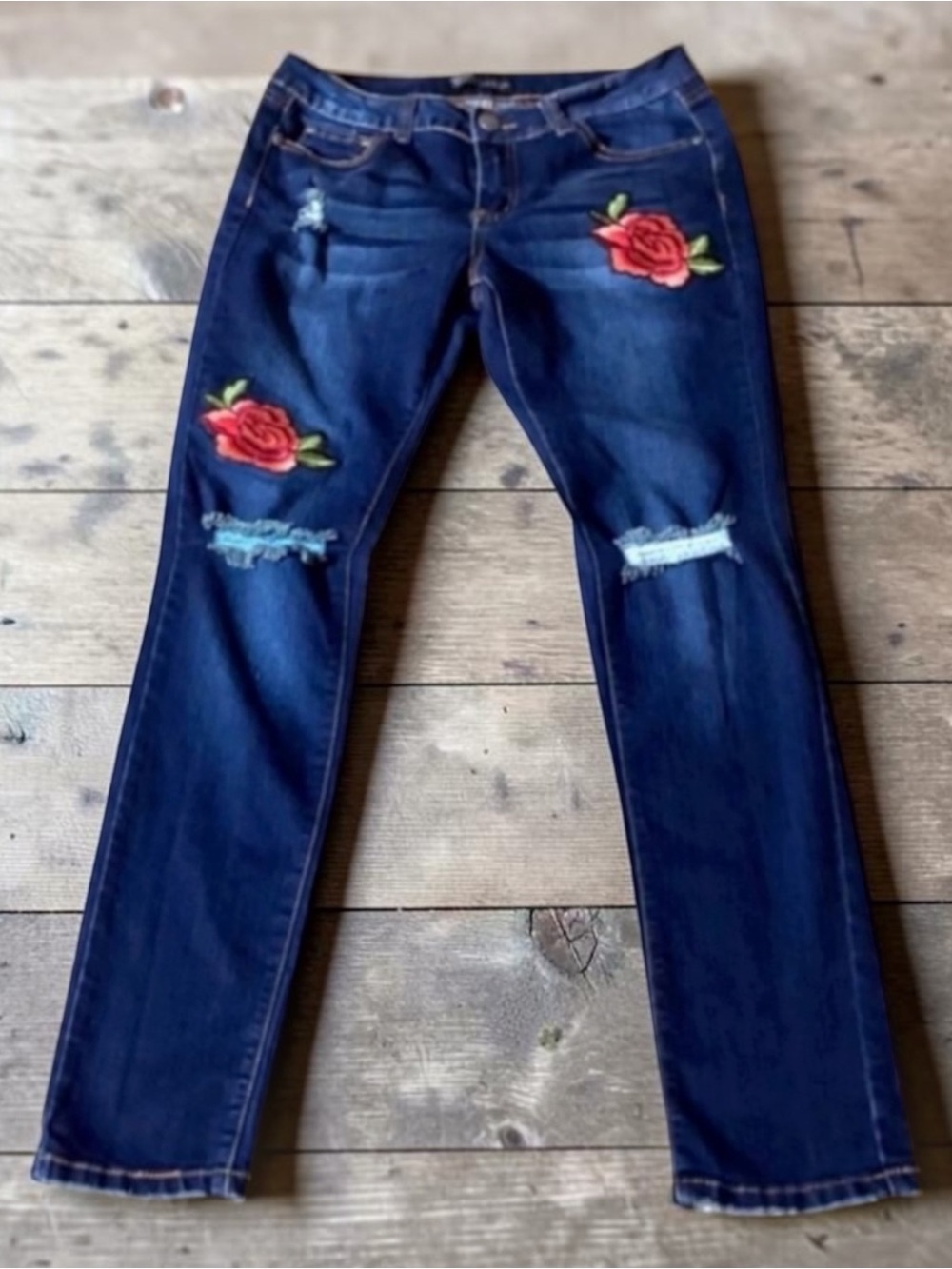 Rock & Royal Dark Wash Stretchy Skinny Distressed Jeans